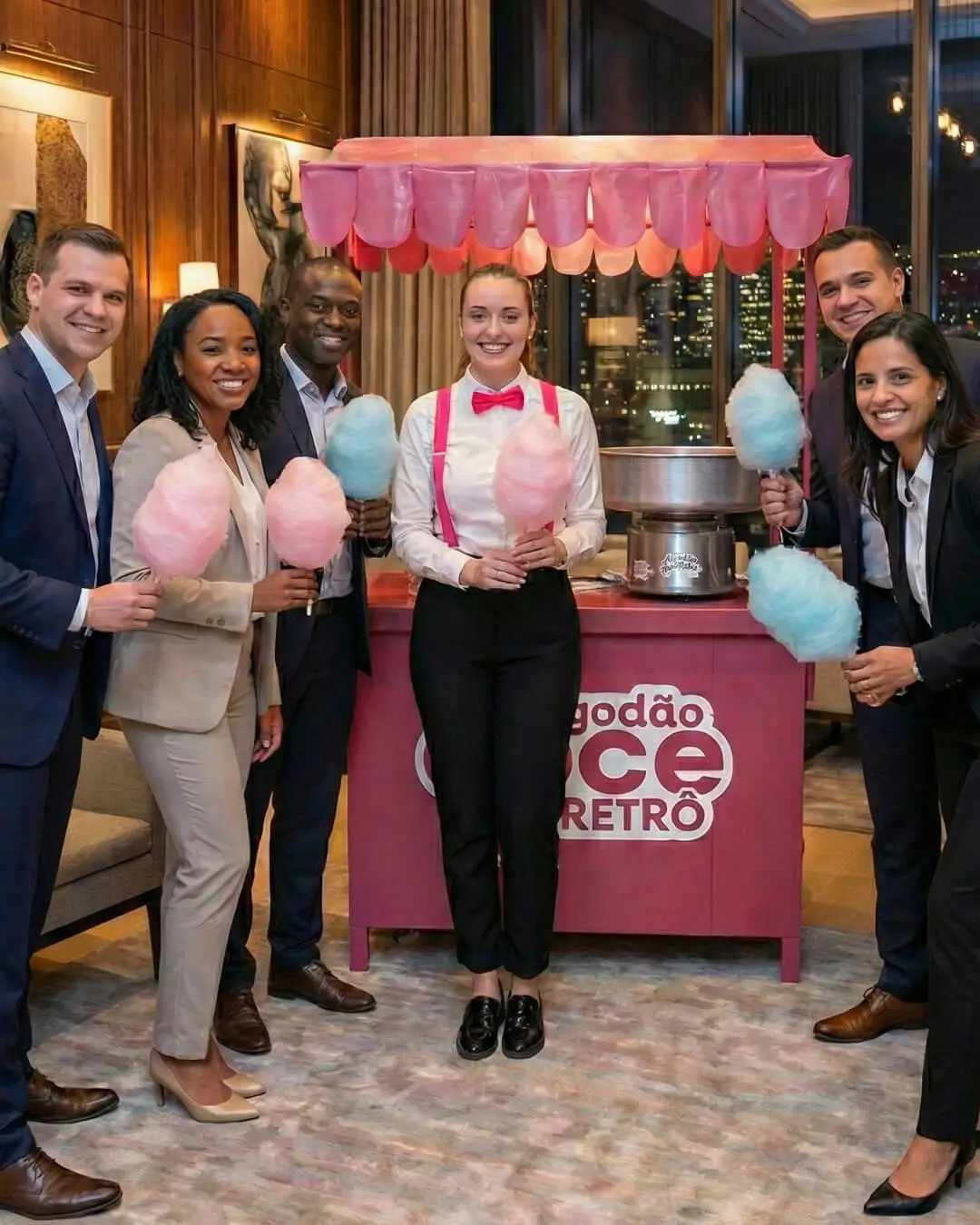 Estação de algodão-doce para evento corporativo