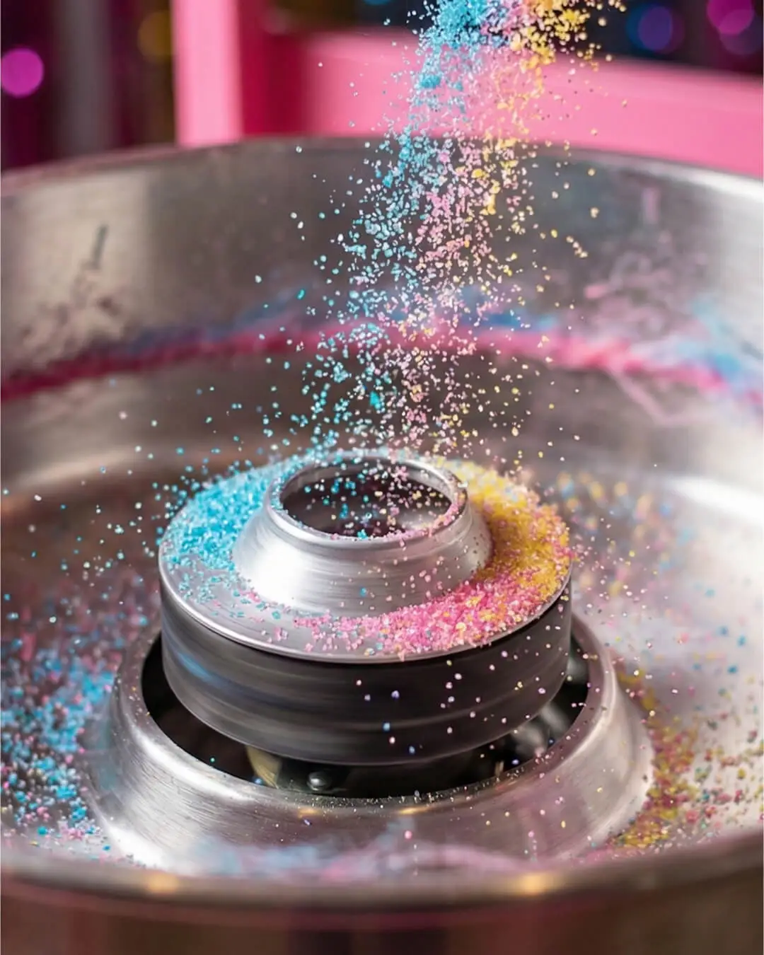 Detalhe do algodão-doce retrô com cores vibrantes