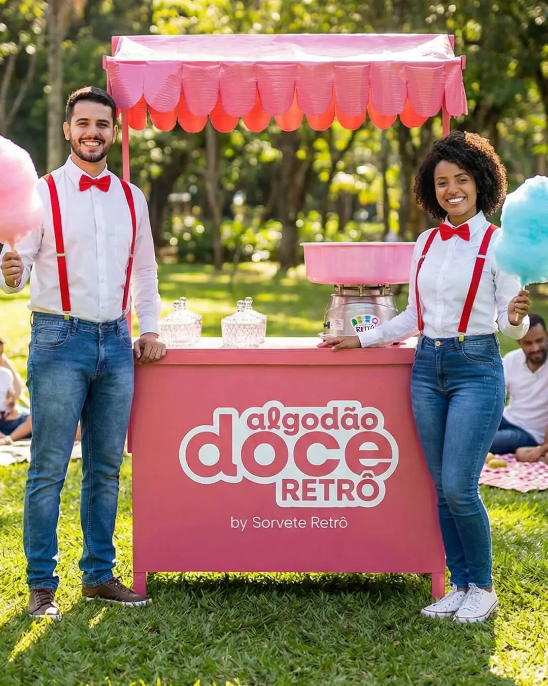 Carrinho retrô de algodão-doce decorado para festa